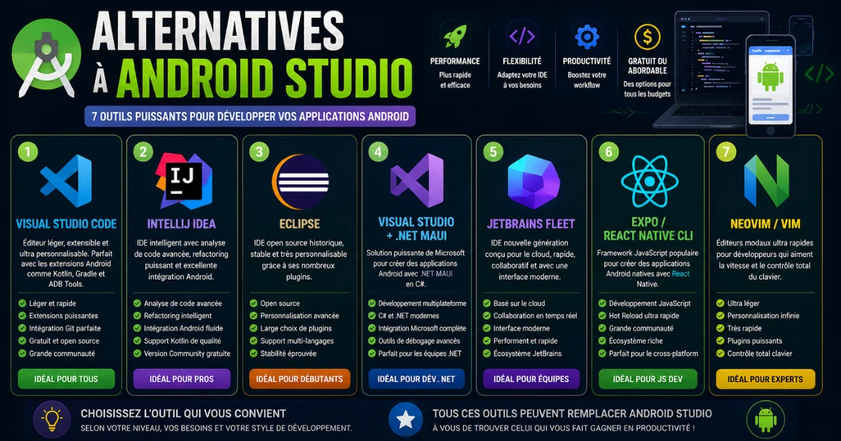 Les meilleures alternatives à Android Studio