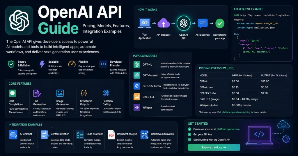 OpenAI API Guide: Pricing, Models, Features, Integration Examples and 3 Competitives Comparaison. 2 OpenAI API